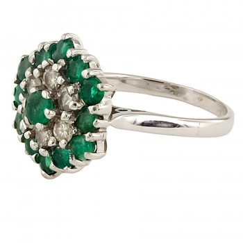 18ct white gold Emerald/Diamond Cluster Ring size L
